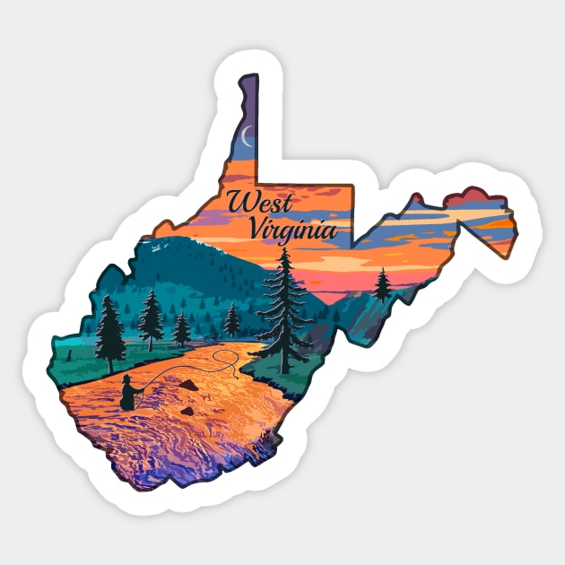 West Virginia Fly Fishing State River Sunset by TeeCreations Sticker by TeeCreations